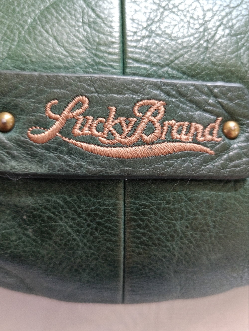 Lucky Brand Genuine Leather Embroidery Shoulder Bag Multiple Compartments Green - Picture 8 of 16